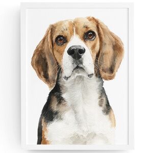 Watercolor Beagle Portrait Wall Art Print Poster, Unframed - Pet Artwork